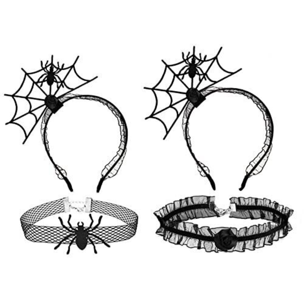 6491 4 Pieces Halloween Headbands : Spider Headdress and Spider Lace Choker